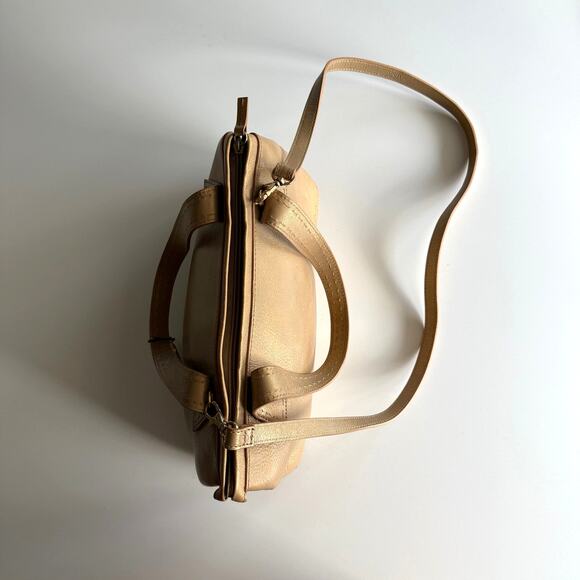 Fossil Sedona Gold Metallic Top Handle Shoulder Strap‎ Zip Satchel Purse Handbag - Picture 5 of 9